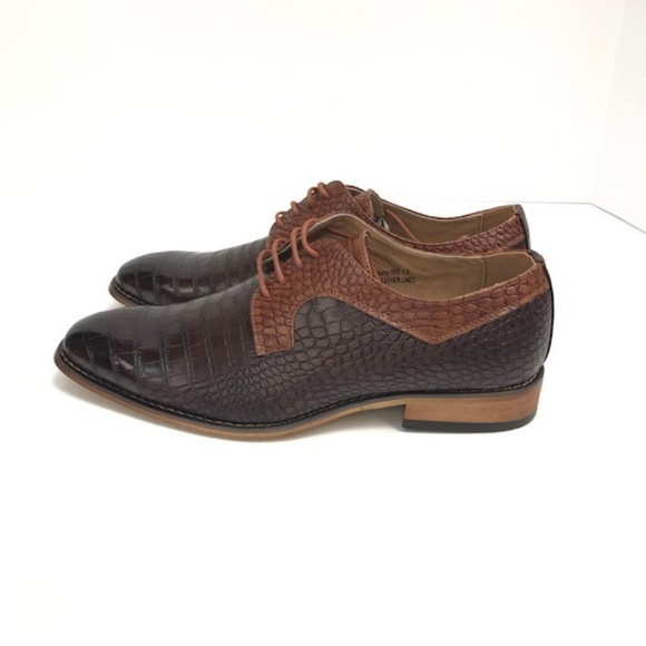 Amali Men's Brown Cognac Dress Shoes Oxfords Exotic Print Sizes 7.5 - 13 - Picture 3 of 6